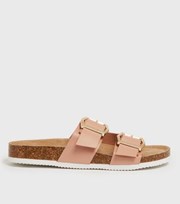 New Look Pink Buckle Double Strap Footbed Sliders